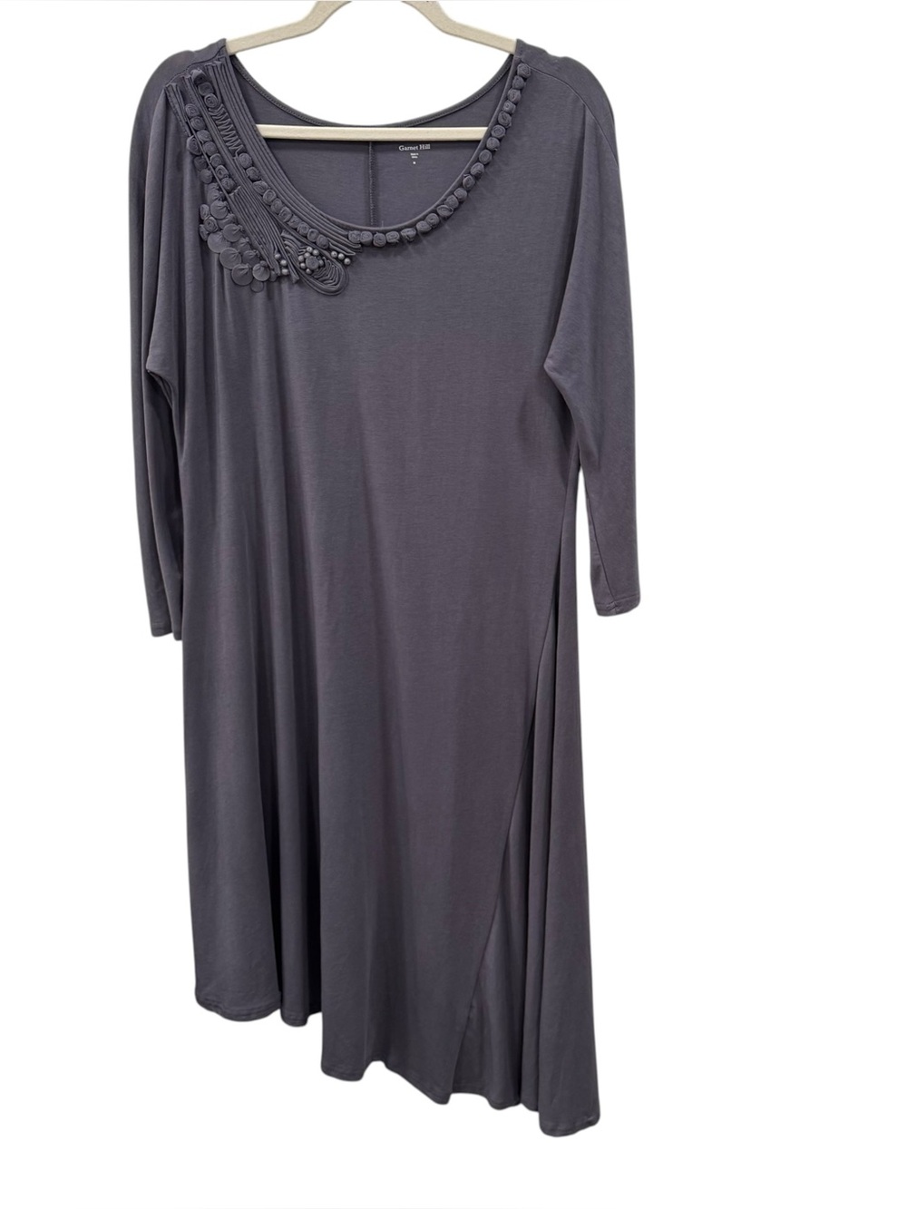 Garnet Hill Gray Embellished Soutache Rosette Knit Midi Dress Size Medium